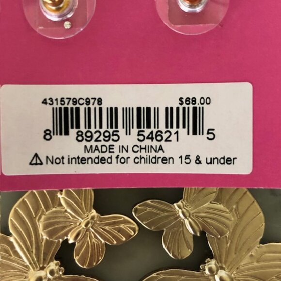 BETSEY JOHNSON Butterfly Rhinestone Gold Tone Blue Green Dangle Post Ear… - Picture 3 of 14